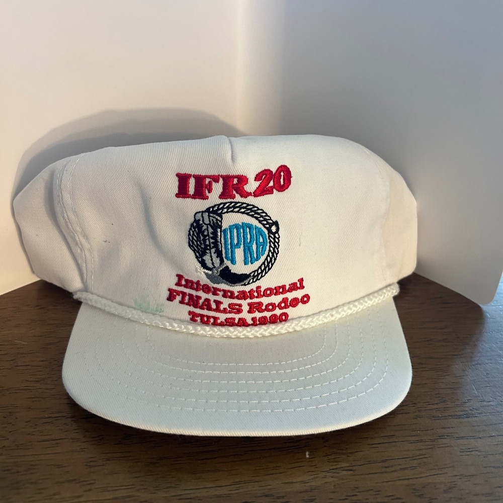 Vintage IFR 20 International Finals Rodeo Tulsa 1990 Hat White Leather Strap OS